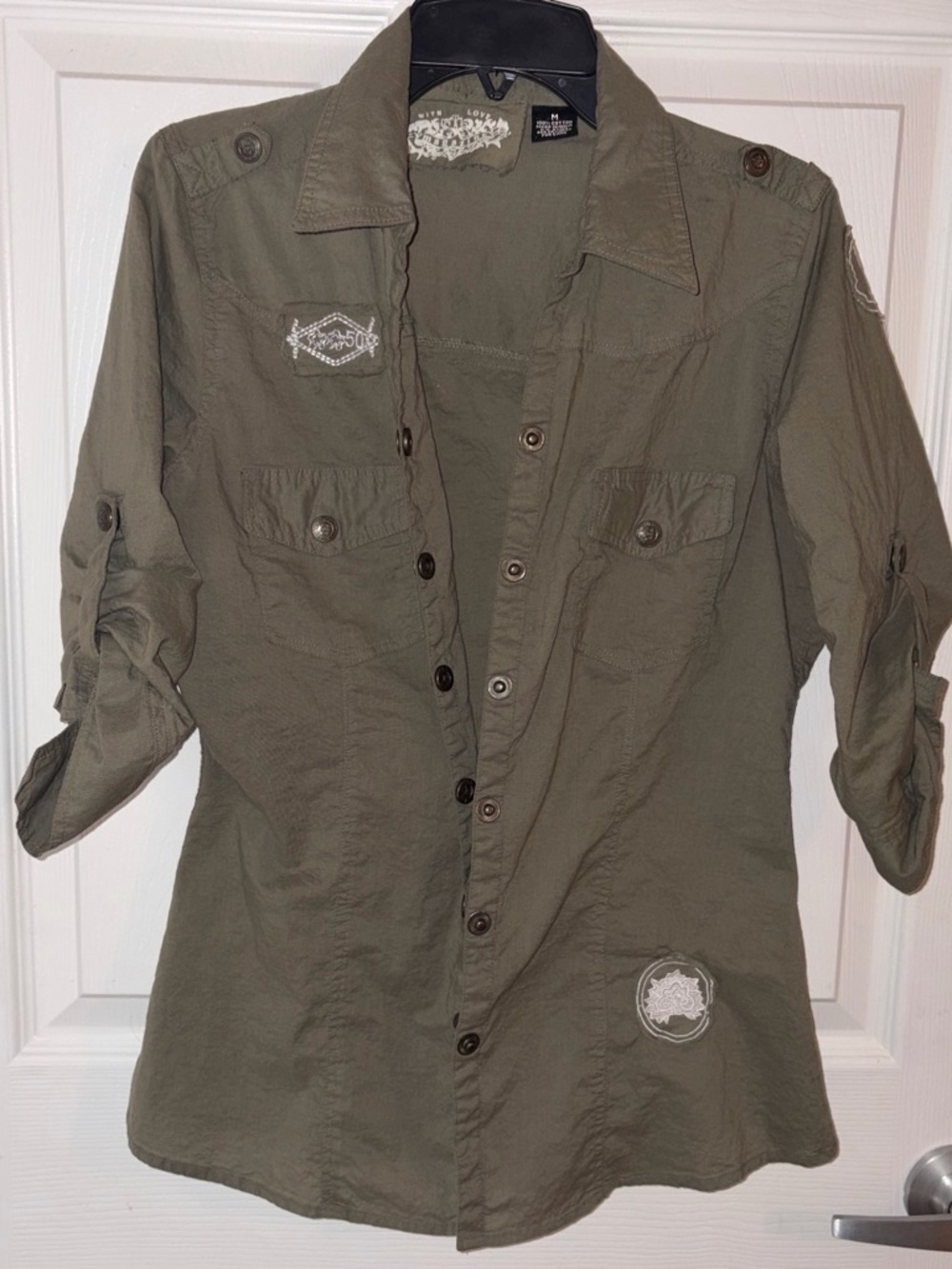 Olive Green Women’s Button-Front Utility Shirt - Casual Military Style